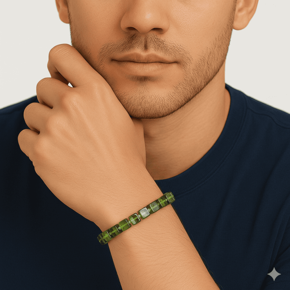 Su Yeşili Küp Kesim Doğal Damla Kehribar Erkek Bileklik - 2