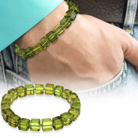 Su Yeşili Küp Kesim Doğal Damla Kehribar Erkek Bileklik - Tesbihane