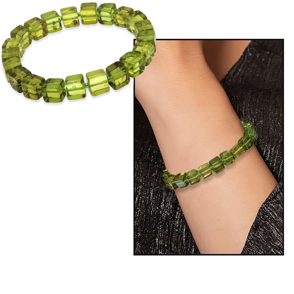 Su Yeşili Küp Kesim Doğal Damla Kehribar Kadın Bileklik - 5