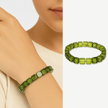 Su Yeşili Küp Kesim Doğal Damla Kehribar Kadın Bileklik - Tesbihane