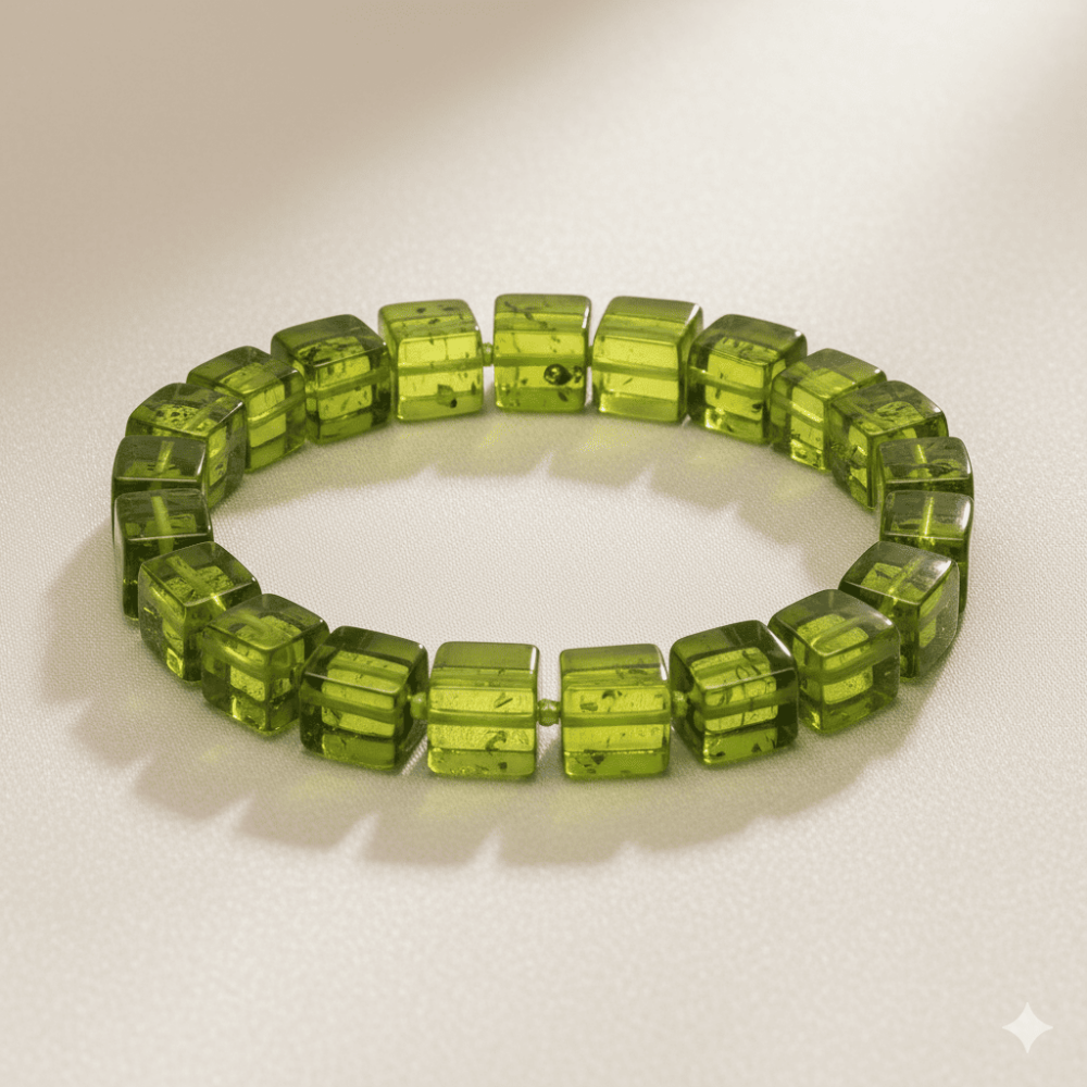 Su Yeşili Küp Kesim Doğal Damla Kehribar Kadın Bileklik - 3