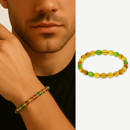Su Yeşili Natural Form Doğal Damla Kehribar Erkek Bileklik - Tesbihane