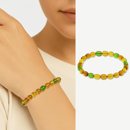 Su Yeşili Natural Form Doğal Damla Kehribar Kadın Bileklik - Tesbihane