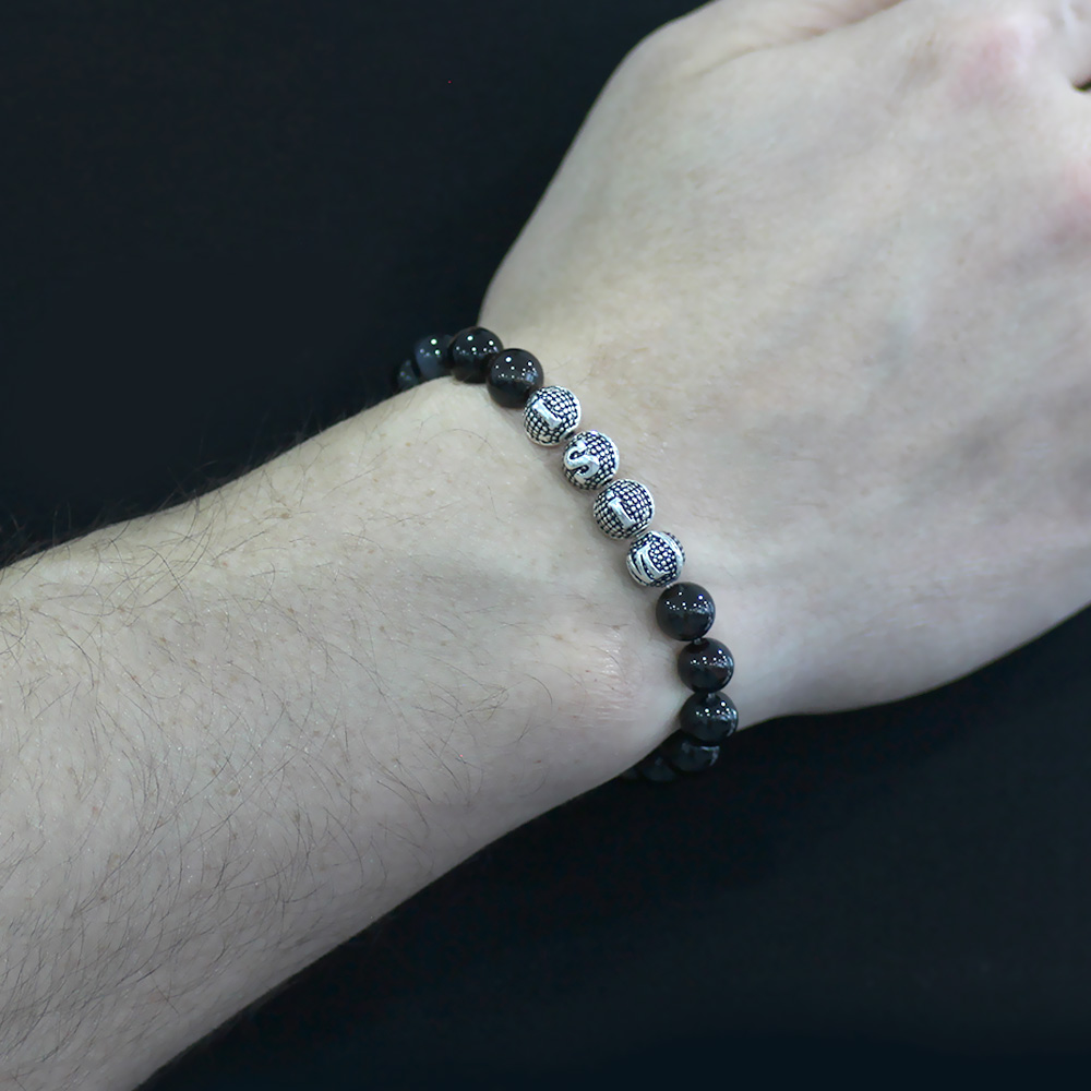 Süleyman Akik Doğaltaş Bileklik - İsme Özel Yazılı - Metal Kombinli - Küre Kesim - 2