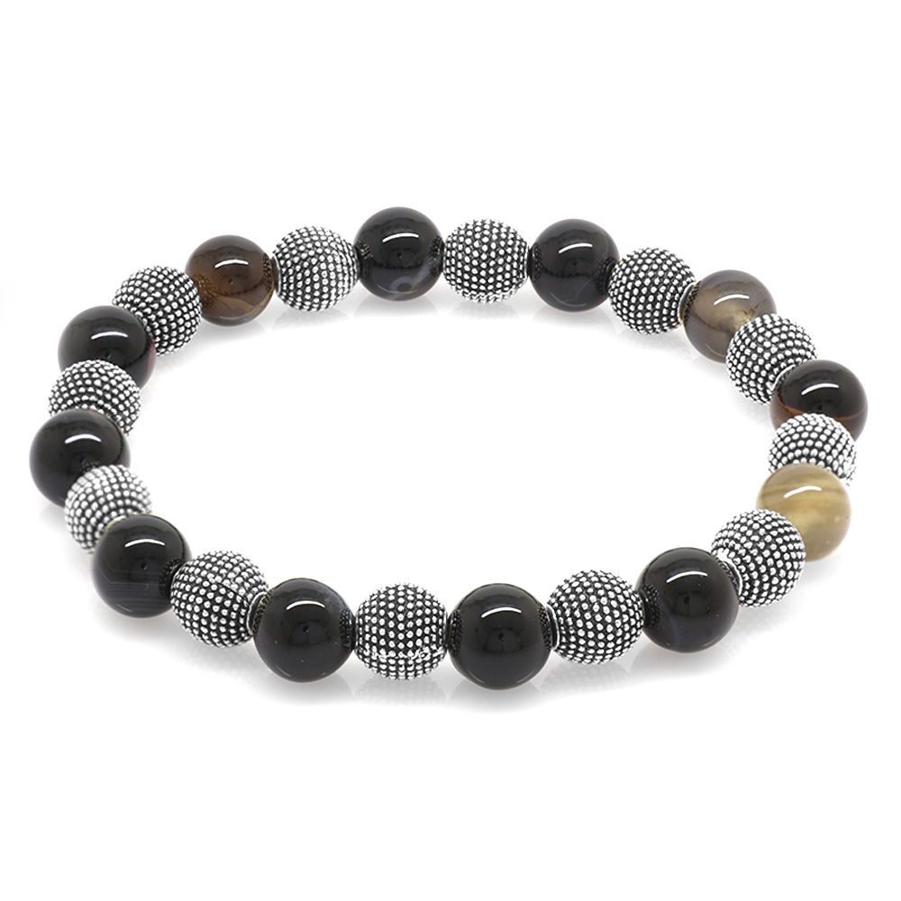 Süleyman Akik Doğaltaş Bileklik - Metal Kombinli - Küre Kesim - 3