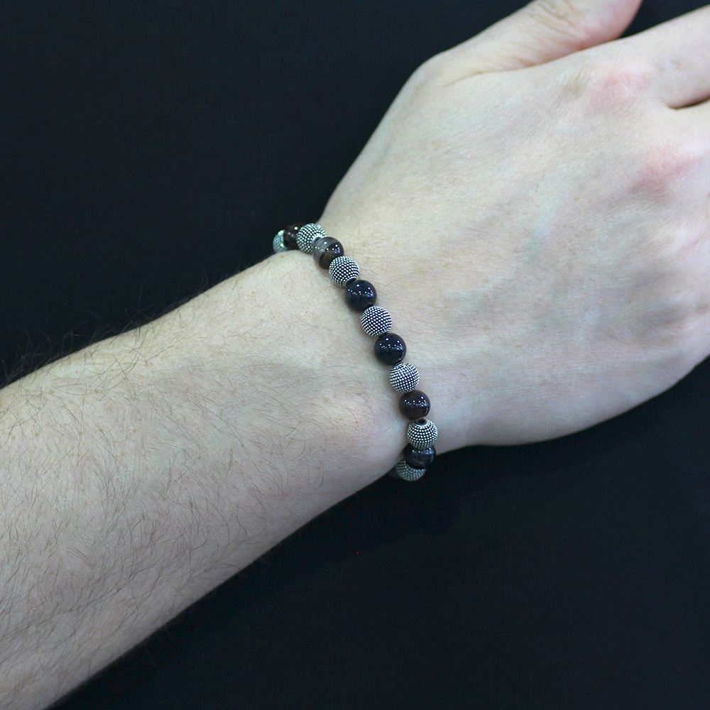 Süleyman Akik Doğaltaş Bileklik - Metal Kombinli - Küre Kesim - 2