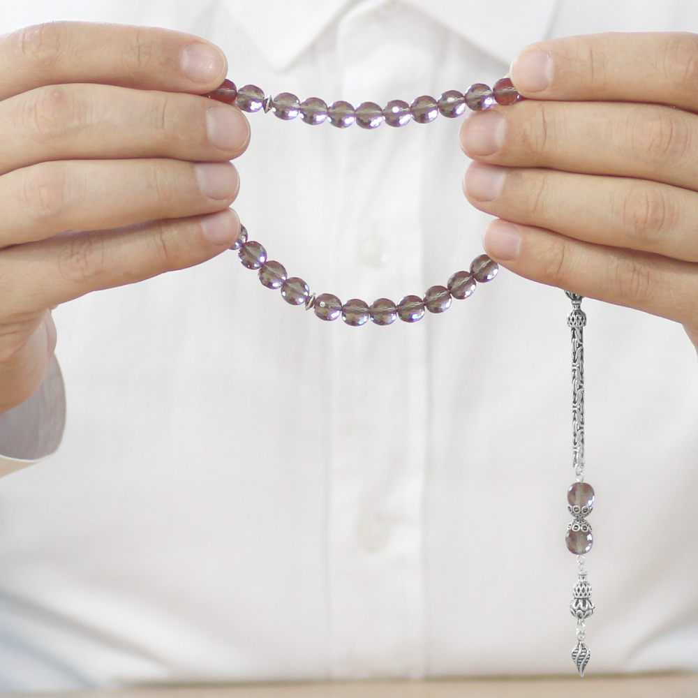 Zultanit Tesbih - 925 Ayar Gümüş Kral Zincir Püsküllü - Çok Renkli - Küre Kesim - 3