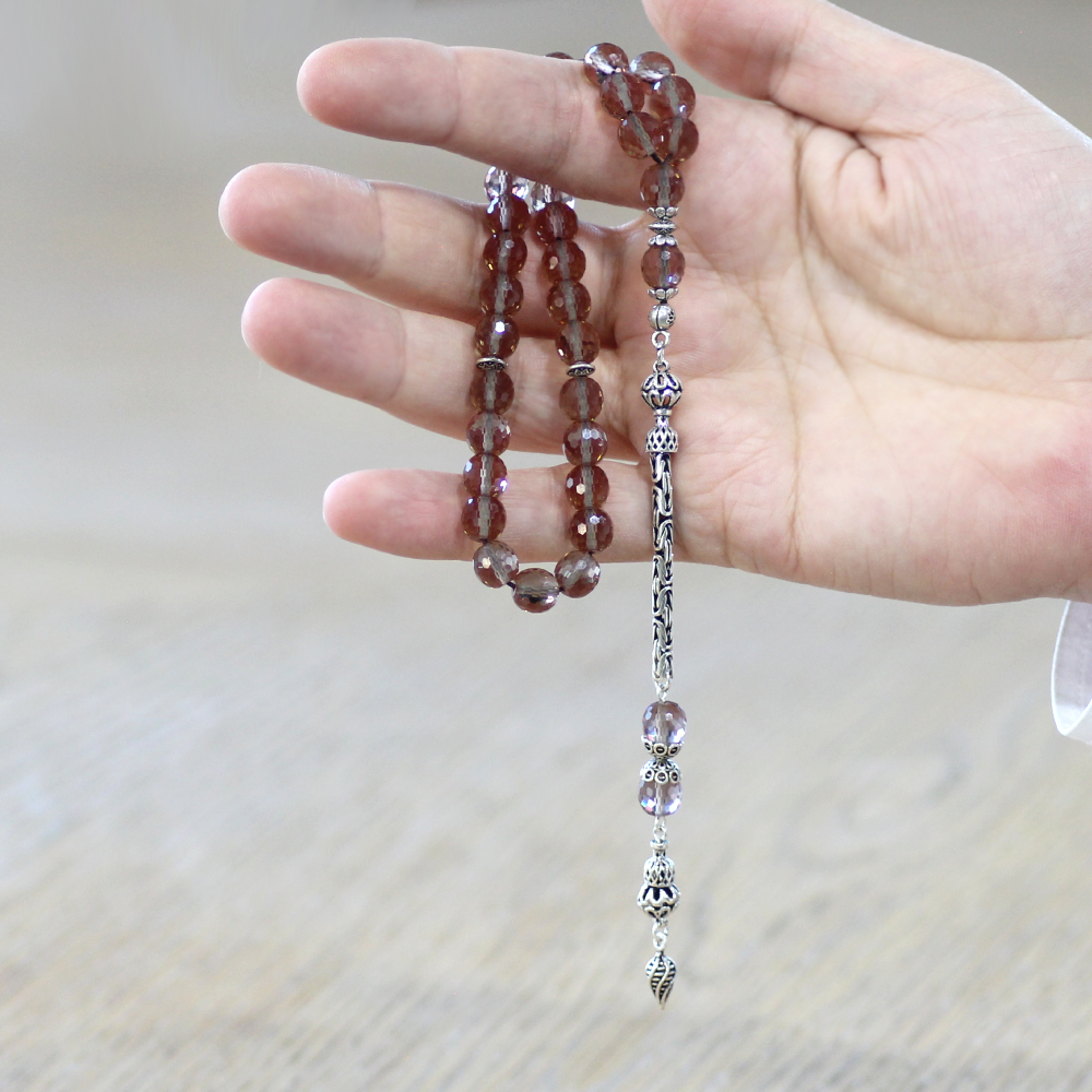 Zultanit Tesbih - 925 Ayar Gümüş Kral Zincir Püsküllü - Çok Renkli - Küre Kesim - 2