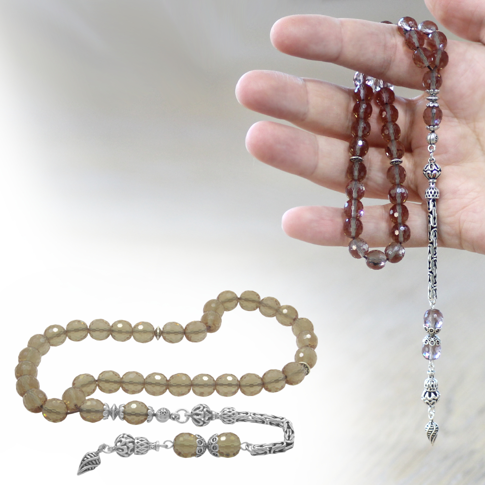 Zultanit Tesbih - 925 Ayar Gümüş Kral Zincir Püsküllü - Çok Renkli - Küre Kesim - 1