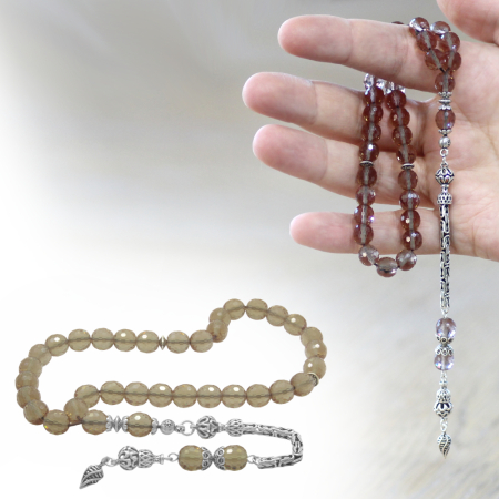 Zultanit Tesbih - 925 Ayar Gümüş Kral Zincir Püsküllü - Çok Renkli - Küre Kesim - Tesbihane