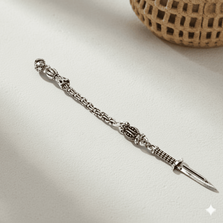 Süngü Temalı Arnavut Zincirli Tek Kamçılı Kararmaz Metal Püskül - Tesbihane