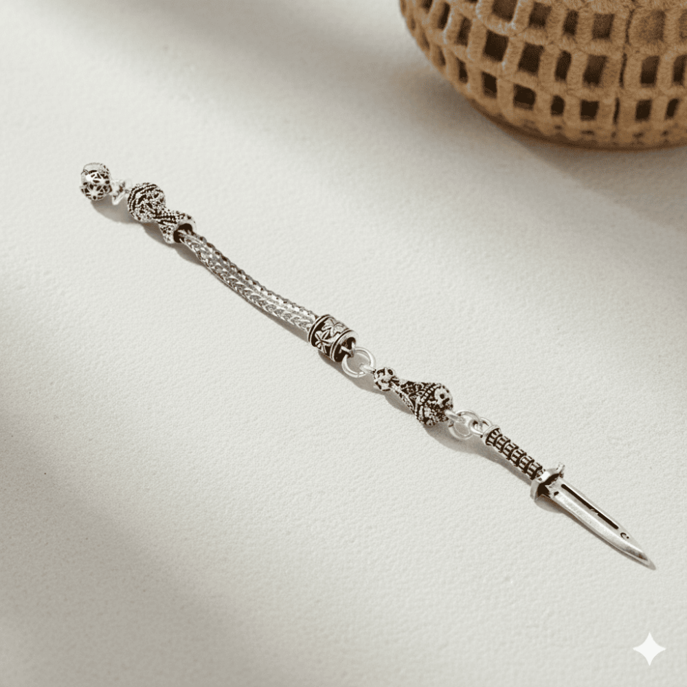 Süngü Temalı Foxtail Zincirli Tek Kamçılı Kararmaz Metal Püskül - 1