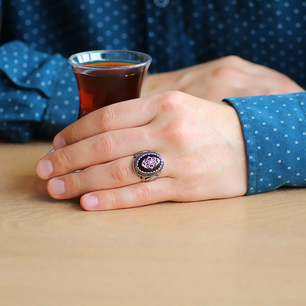 Sur Kapısı Temalı Faset Kesim Siyah Zirkon Taşlı 925 Ayar Gümüş Erkek Yüzük - 2