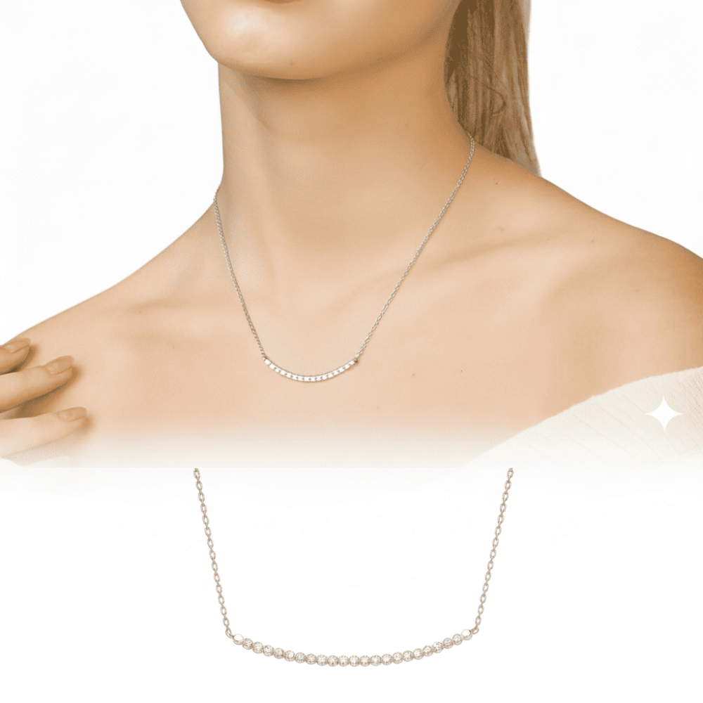 Suyolu Tasarım Sıralı Zirkon Taş Süslemeli Gümüş Renk 925 Ayar Gümüş Bayan Kolye - 1