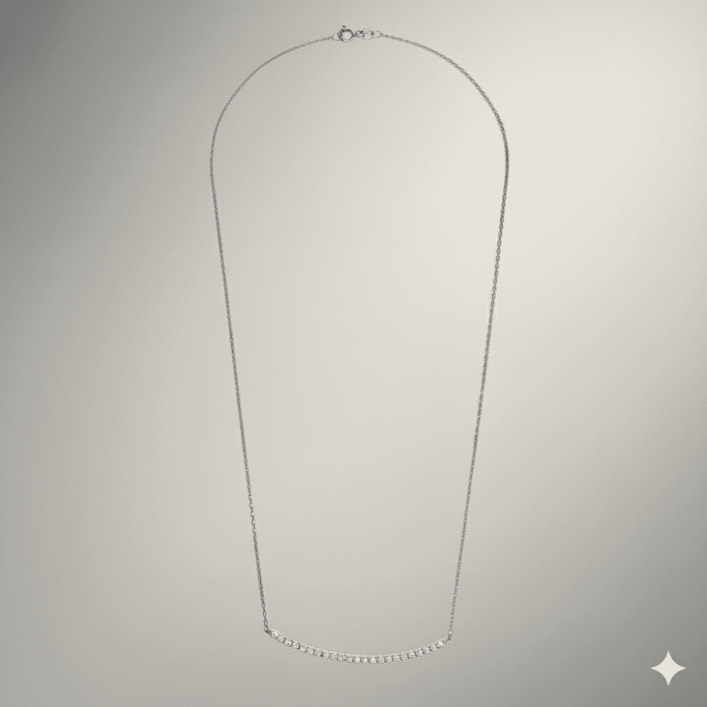 Suyolu Tasarım Sıralı Zirkon Taş Süslemeli Gümüş Renk 925 Ayar Gümüş Bayan Kolye - 5