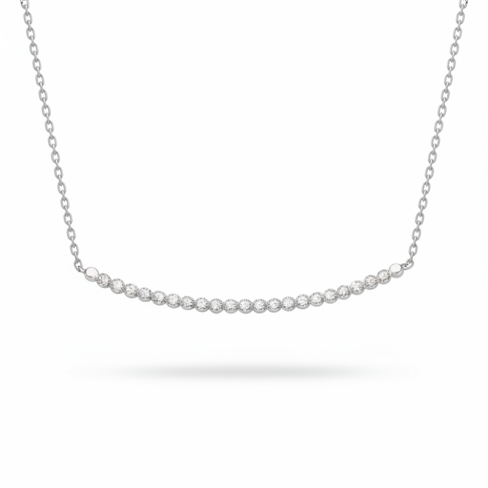 Suyolu Tasarım Sıralı Zirkon Taş Süslemeli Gümüş Renk 925 Ayar Gümüş Bayan Kolye - 4