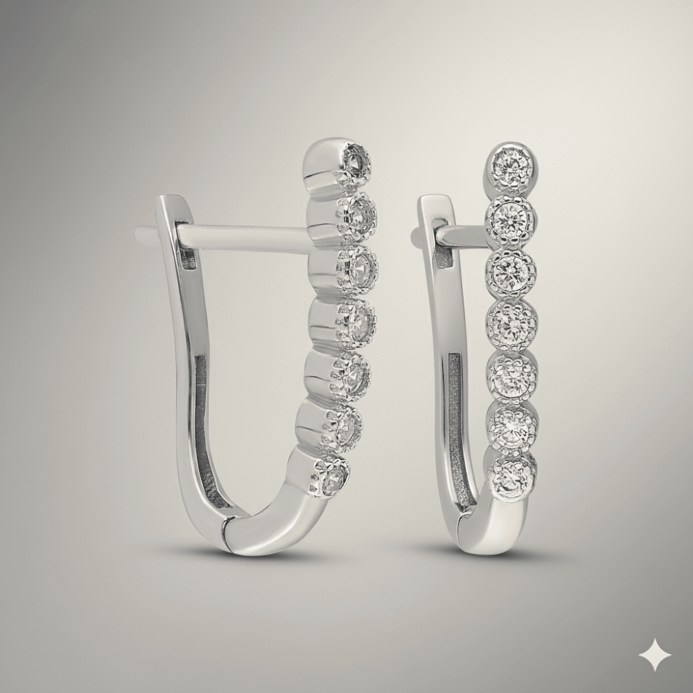 Suyolu Tasarım Sıralı Zirkon Taş Süslemeli Gümüş Renk 925 Ayar Gümüş Bayan Küpe - 3