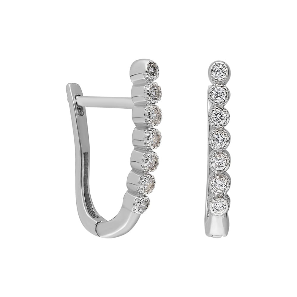 Suyolu Tasarım Sıralı Zirkon Taş Süslemeli Gümüş Renk 925 Ayar Gümüş Bayan Küpe - 4