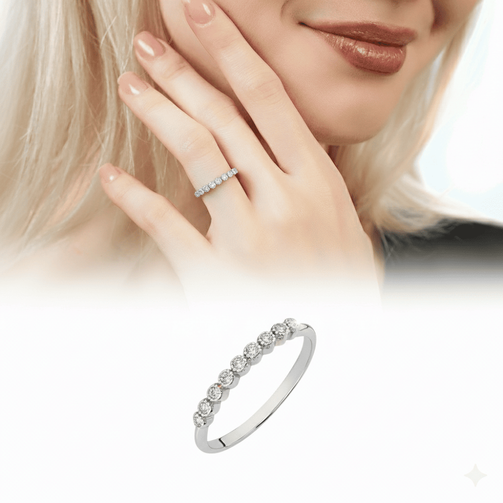 Suyolu Tasarım Sıralı Zirkon Taş Süslemeli Gümüş Renk 925 Ayar Gümüş Bayan Yüzük - 1