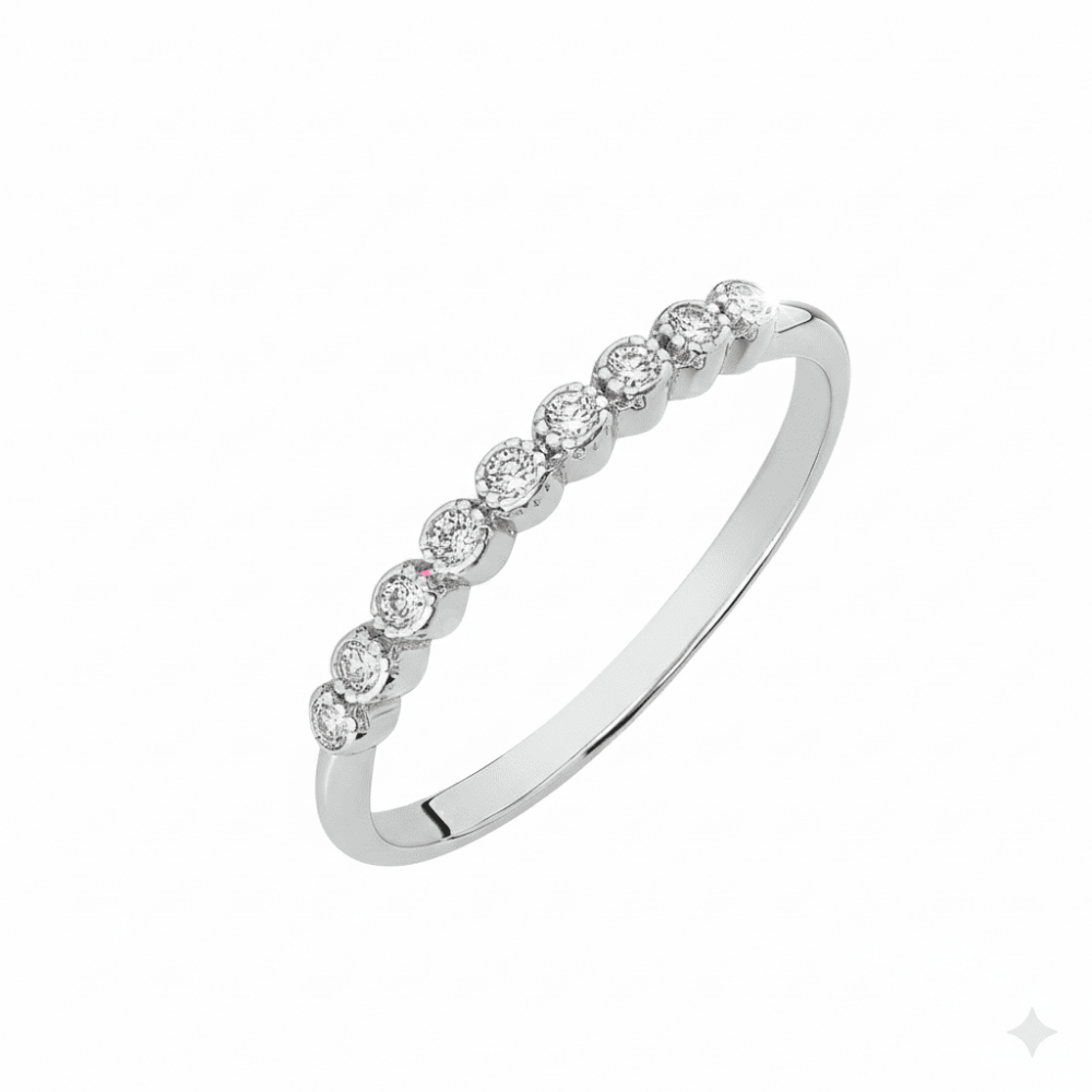 Suyolu Tasarım Sıralı Zirkon Taş Süslemeli Gümüş Renk 925 Ayar Gümüş Bayan Yüzük - 4