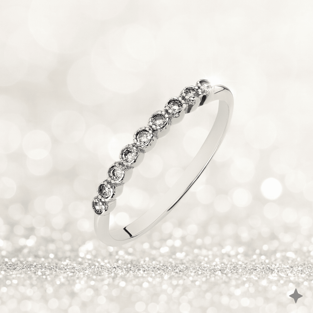 Suyolu Tasarım Sıralı Zirkon Taş Süslemeli Gümüş Renk 925 Ayar Gümüş Bayan Yüzük - 5