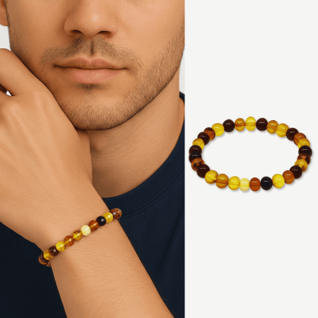 Süzme Multicolor Renk Natural Form Doğal Damla Kehribar Erkek Bileklik - Tesbihane