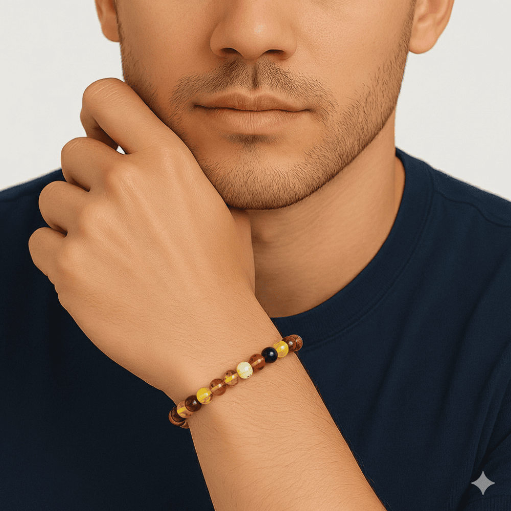 Süzme Multicolor Renk Natural Form Doğal Damla Kehribar Erkek Bileklik - 2