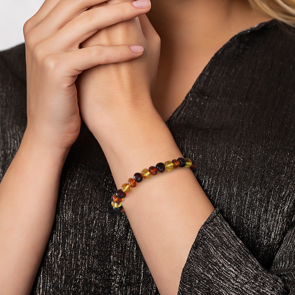 Süzme Multicolor Renk Natural Form Doğal Damla Kehribar Kadın Bileklik - 7