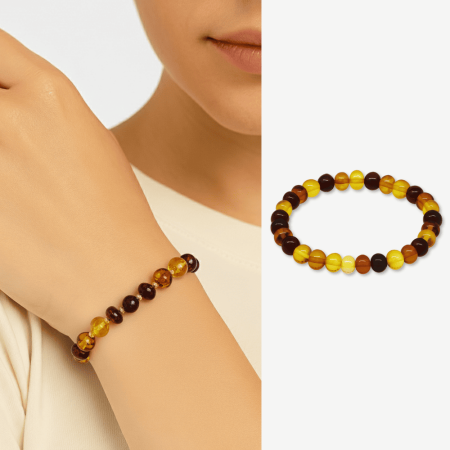 Süzme Multicolor Renk Natural Form Doğal Damla Kehribar Kadın Bileklik - Tesbihane