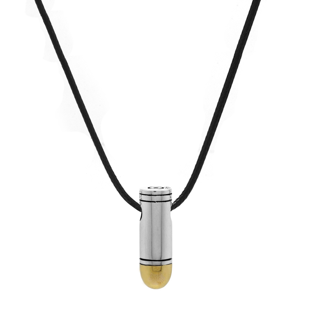 Tabanca Mermisi Tasarım İp Zincirli 925 Ayar Gümüş Erkek Kolye - 3