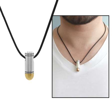 Tabanca Mermisi Tasarım İp Zincirli 925 Ayar Gümüş Erkek Kolye - Tesbihane