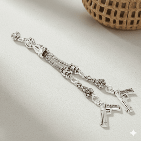 Tabanca Temalı Foxtail Zincirli Çift Kamçılı Kararmaz Metal Püskül - Tesbihane