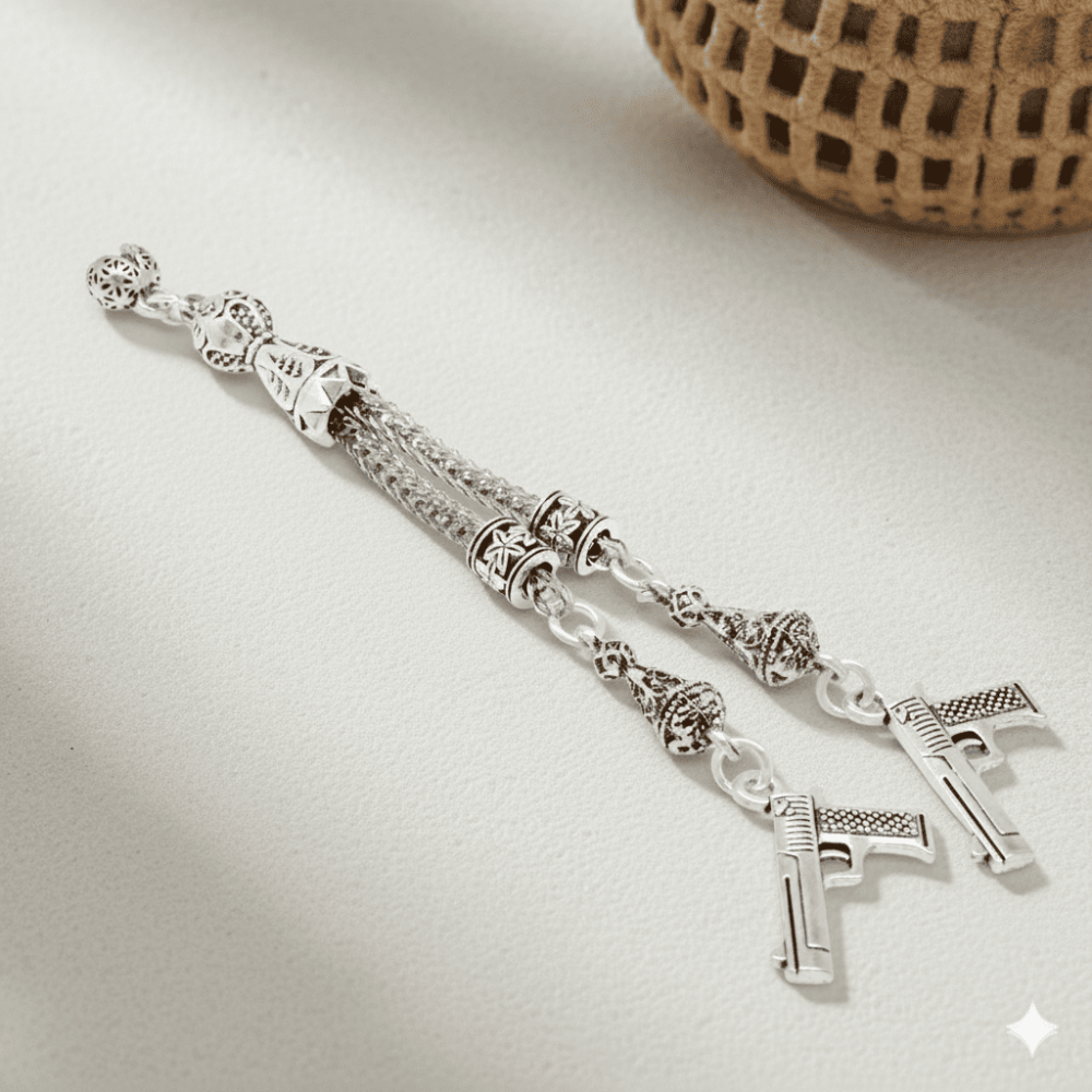 Tabanca Temalı Foxtail Zincirli Çift Kamçılı Kararmaz Metal Püskül - 1