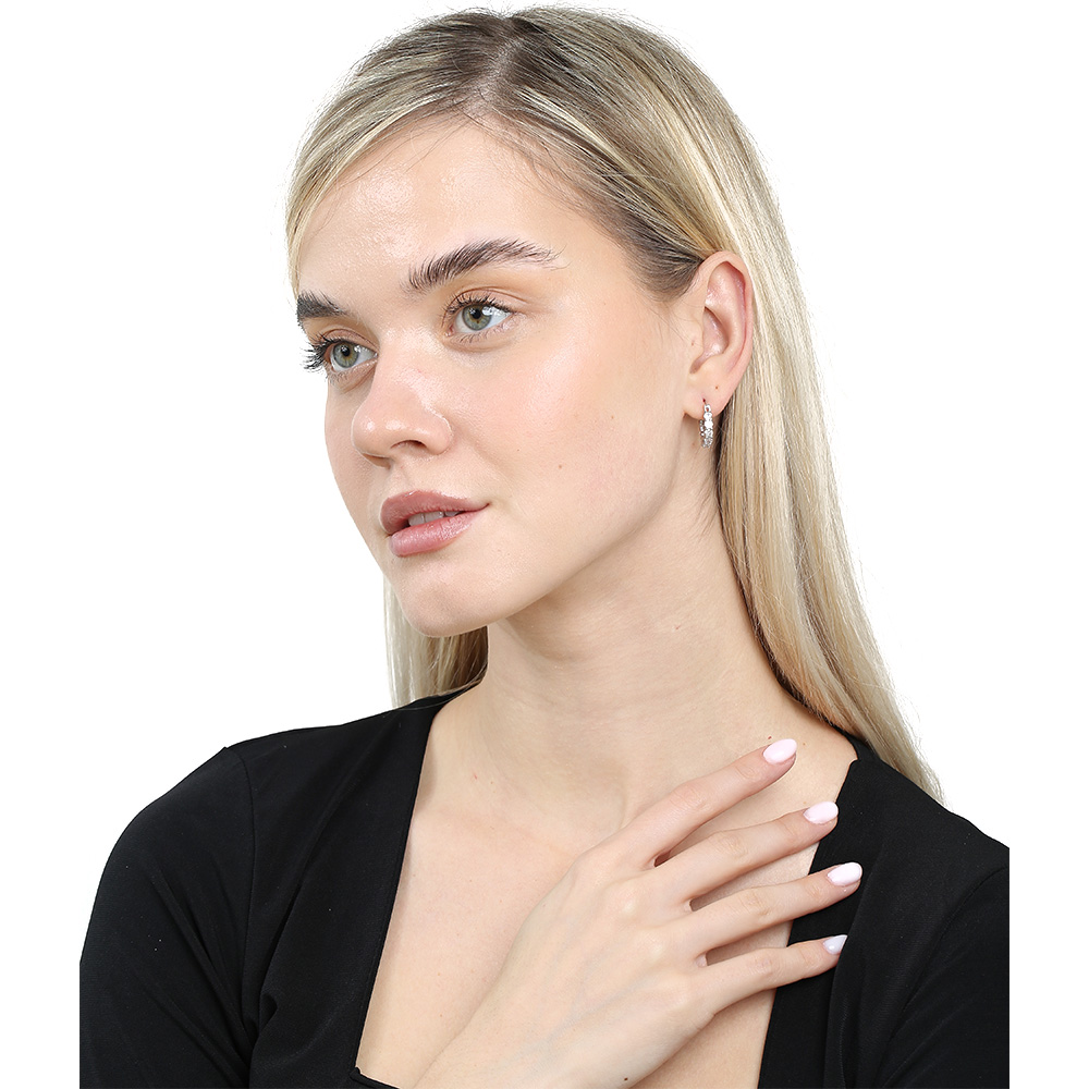 Tek Sıra Beyaz Zirkon Taşlı Gümüş Renk Yarım Tur 925 Ayar Kadın Küpe - 2