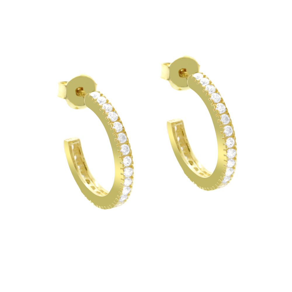 Tek Sıra Mikro Beyaz Zirkon Taşlı Altın Renk Yarım Tur 925 Ayar Gümüş Kadın Küpe - 5