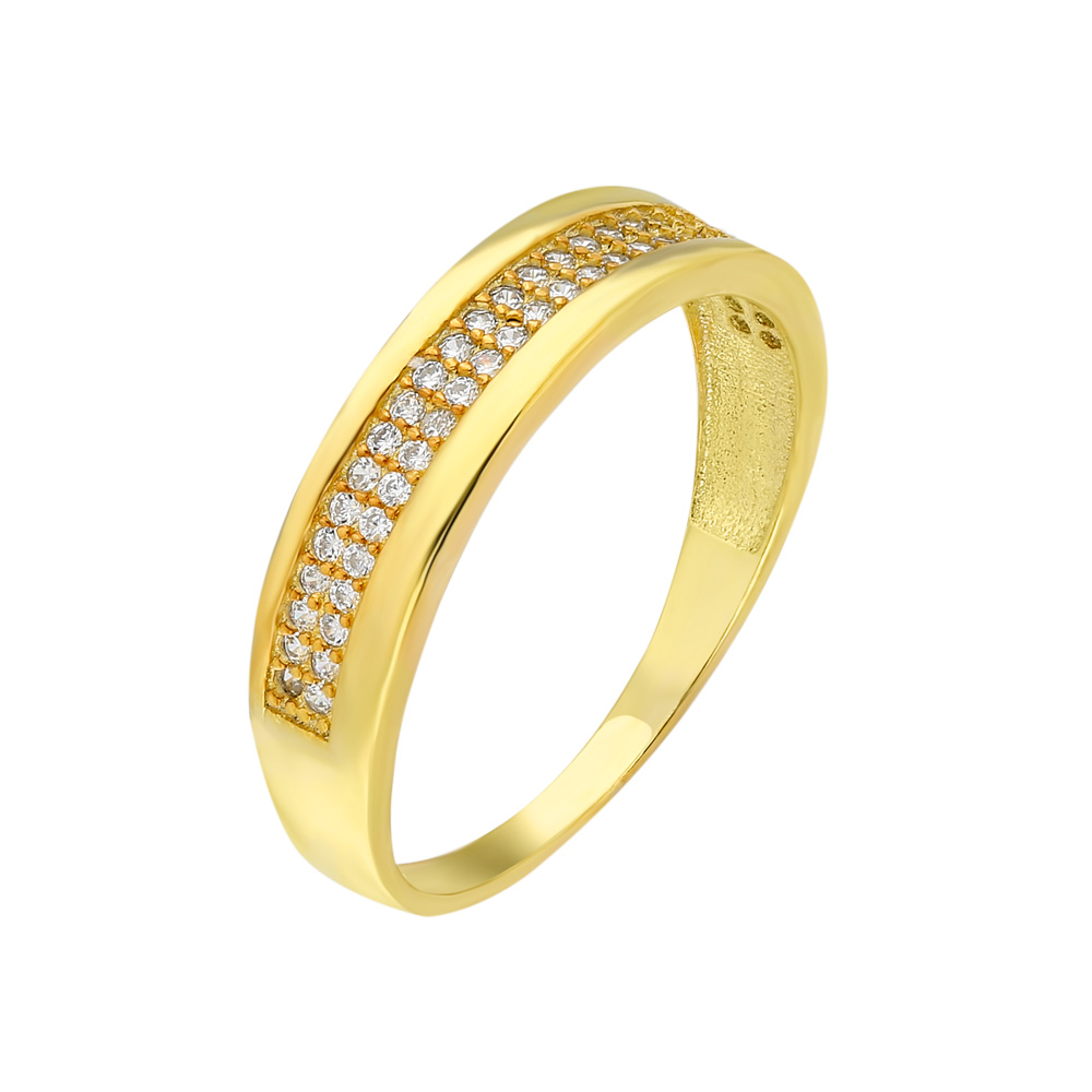 Tek Sıra Zirkon Taşlı Gold Renk 925 Ayar Gümüş Bayan Yüzük - 3