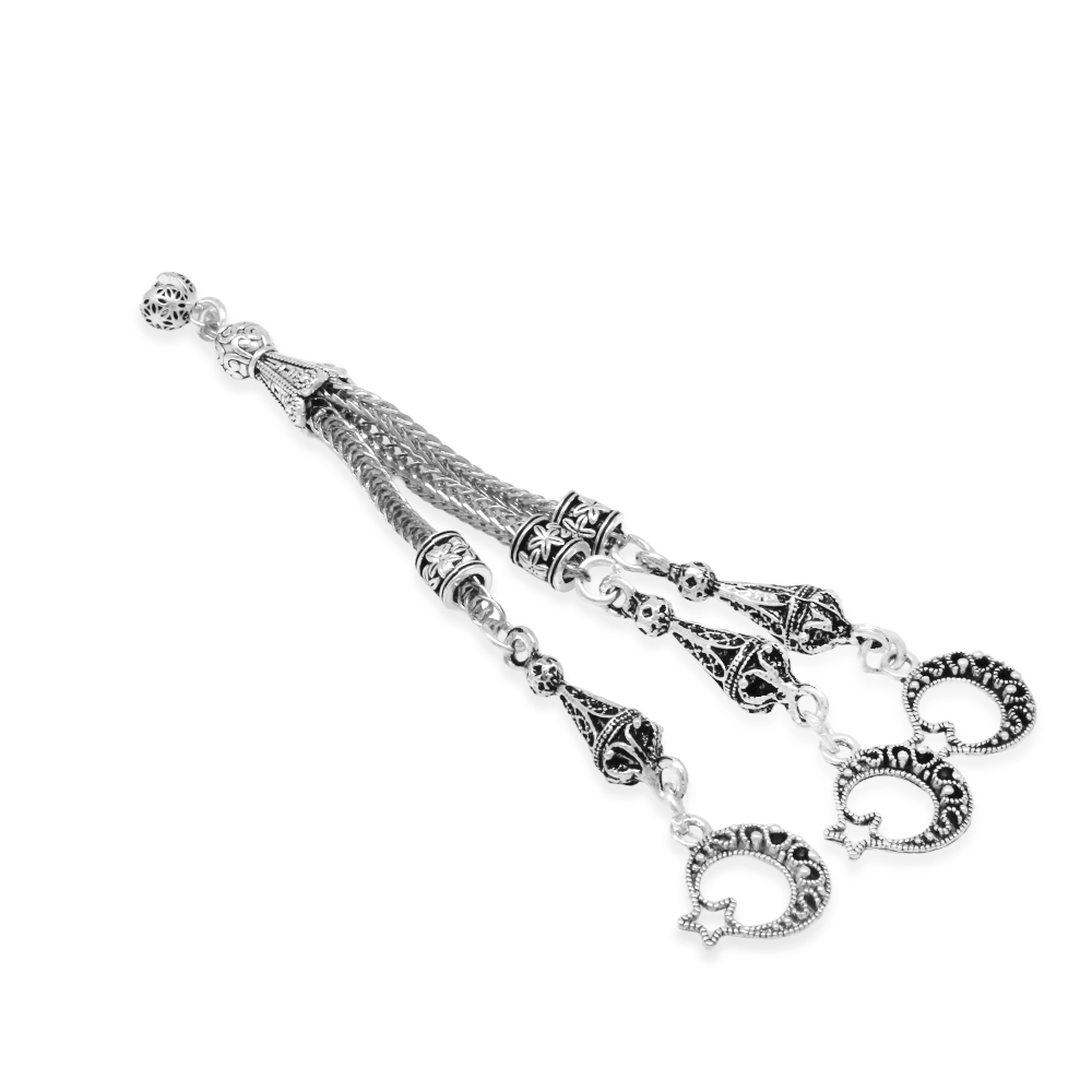 Telkari Ayyıldız Zafer Temalı Foxtail Zincirli Üç Kamçılı Kararmaz Metal Püskül - 2