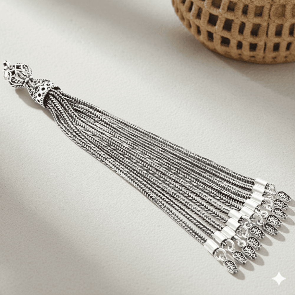 Telkari Lale Tasarım 10 Kamçılı 925 Ayar Gümüş Püskül - 1