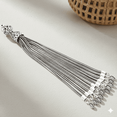 Telkari Lale Tasarım 10 lu Kamçı 925 Ayar Gümüş Püskül - Tesbihane