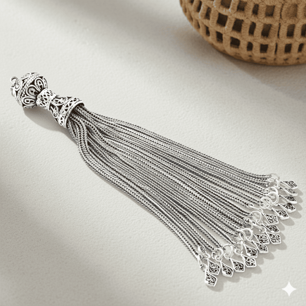 Telkari Su Damlası Tasarım 16 lı Kamçı 925 Ayar Gümüş Püskül - 1