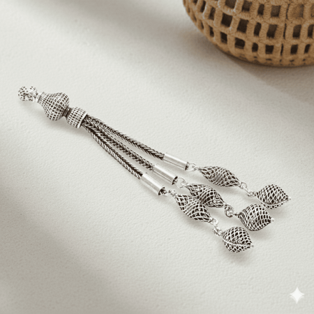 Telkari Tasarım 3 lü Kamçı 925 Ayar Gümüş Püskül - Tesbihane