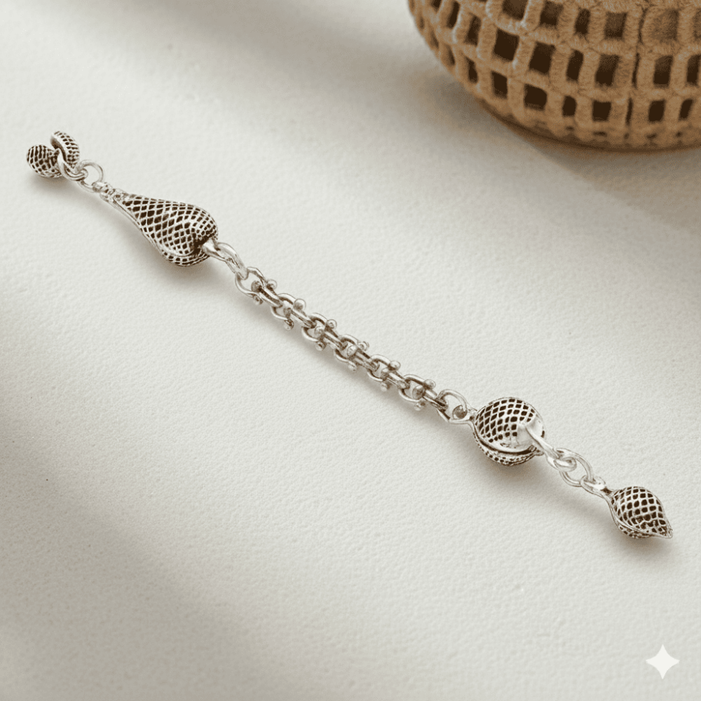 Telkari Tasarım Gümüş Renk Arnavut Zincirli Tek Kamçılı Kararmaz Metal Püskül - 1