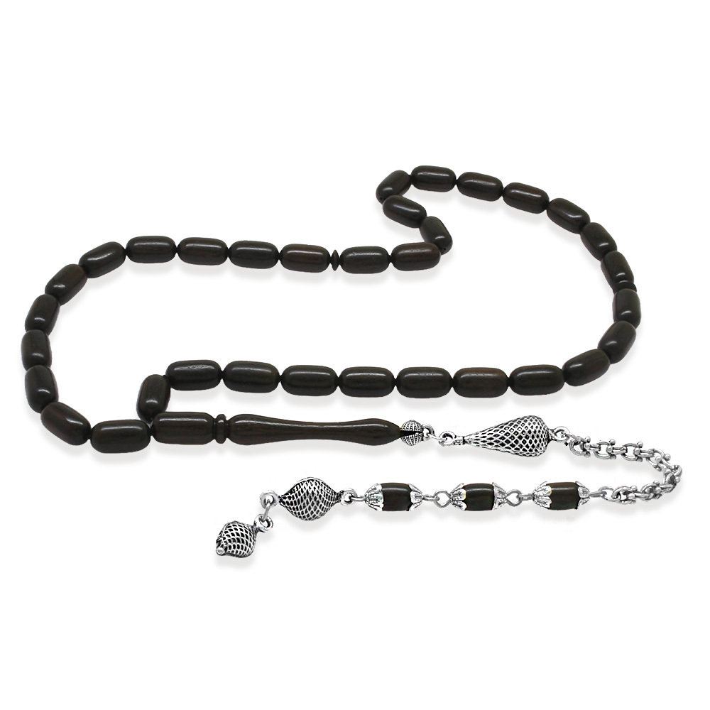 Telkari Tasarım Arnavut Zincirli Kararmaz Metal Püsküllü Kapsül Kesim Abanoz Ağacı Tesbih - 2