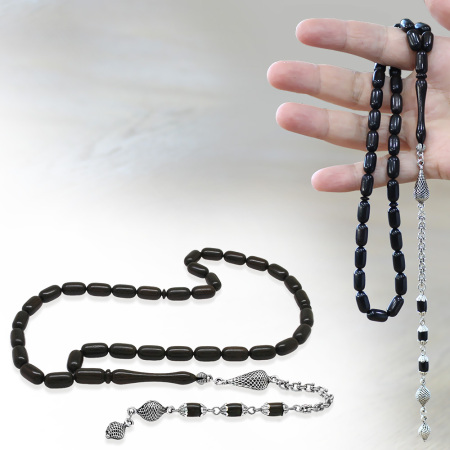 Telkari Tasarım Arnavut Zincirli Kararmaz Metal Püsküllü Kapsül Kesim Abanoz Ağacı Tesbih - Tesbihane