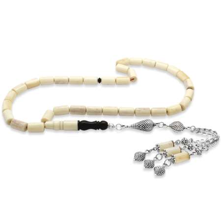 Gurmet Zincirli Kararmaz Metal Püsküllü Kapsül Kesim Abanoz Naturel Renk Deve Kemiği Tesbih - Tesbihane