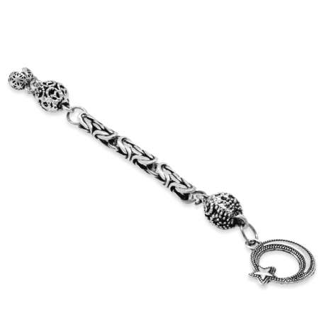 Telkari Top Detaylı Gümüş Renk Kral Zincirli Kararmaz Metal Püskül - Tesbihane