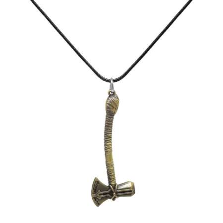 Thor Baltası Tasarım Siyah İp Zincirli Eskitme Renk Pirinç Erkek Kolye - Tesbihane