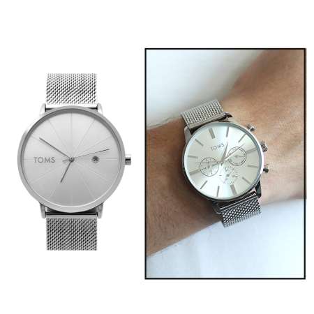 Toms Gümüş Renk Hasır Kordonlu Erkek Kol Saati TH-TM1842C-1037-A - Tesbihane