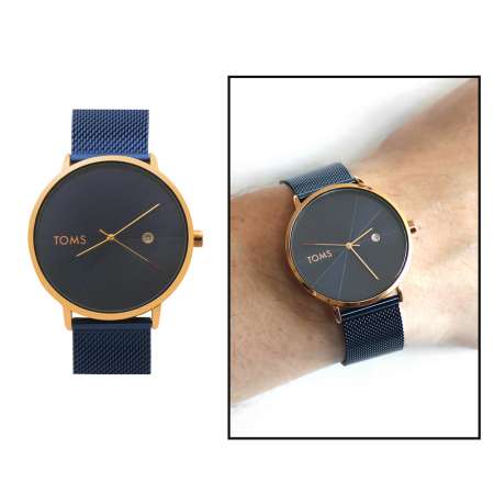 Toms Lacivert Renk Hasır Kordonlu Erkek Kol Saati TH-T1898C-952-T - Tesbihane