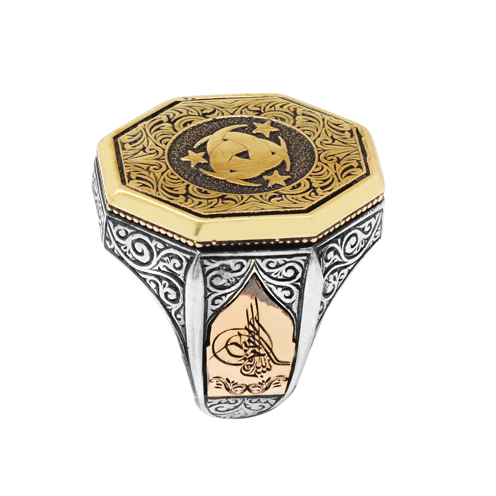 Tuğra Detaylı Teşkilatı Mahsusa Motifli 925 Ayar Gümüş Erkek Yüzük - 2